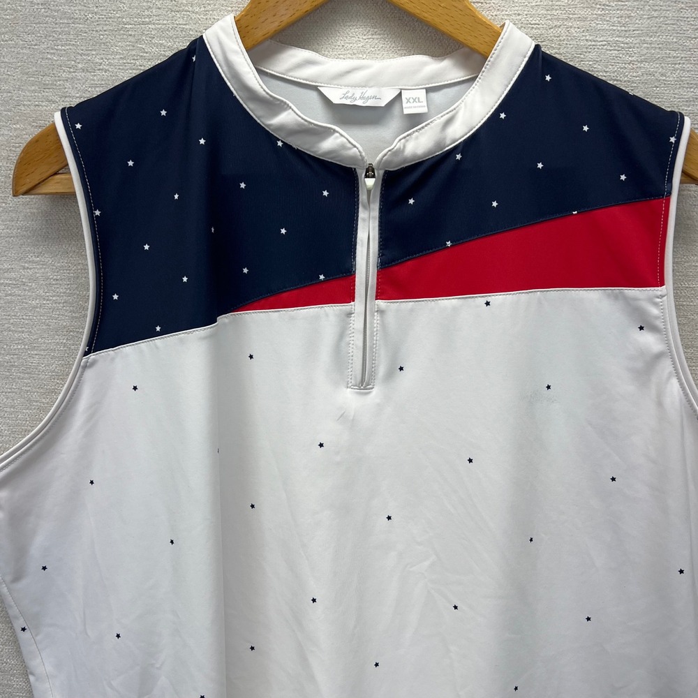Lady Hagen Golf Polo Women XXL Quarter Zip Sleeveless Patriotic Stars Colorblock - Picture 7 of 8